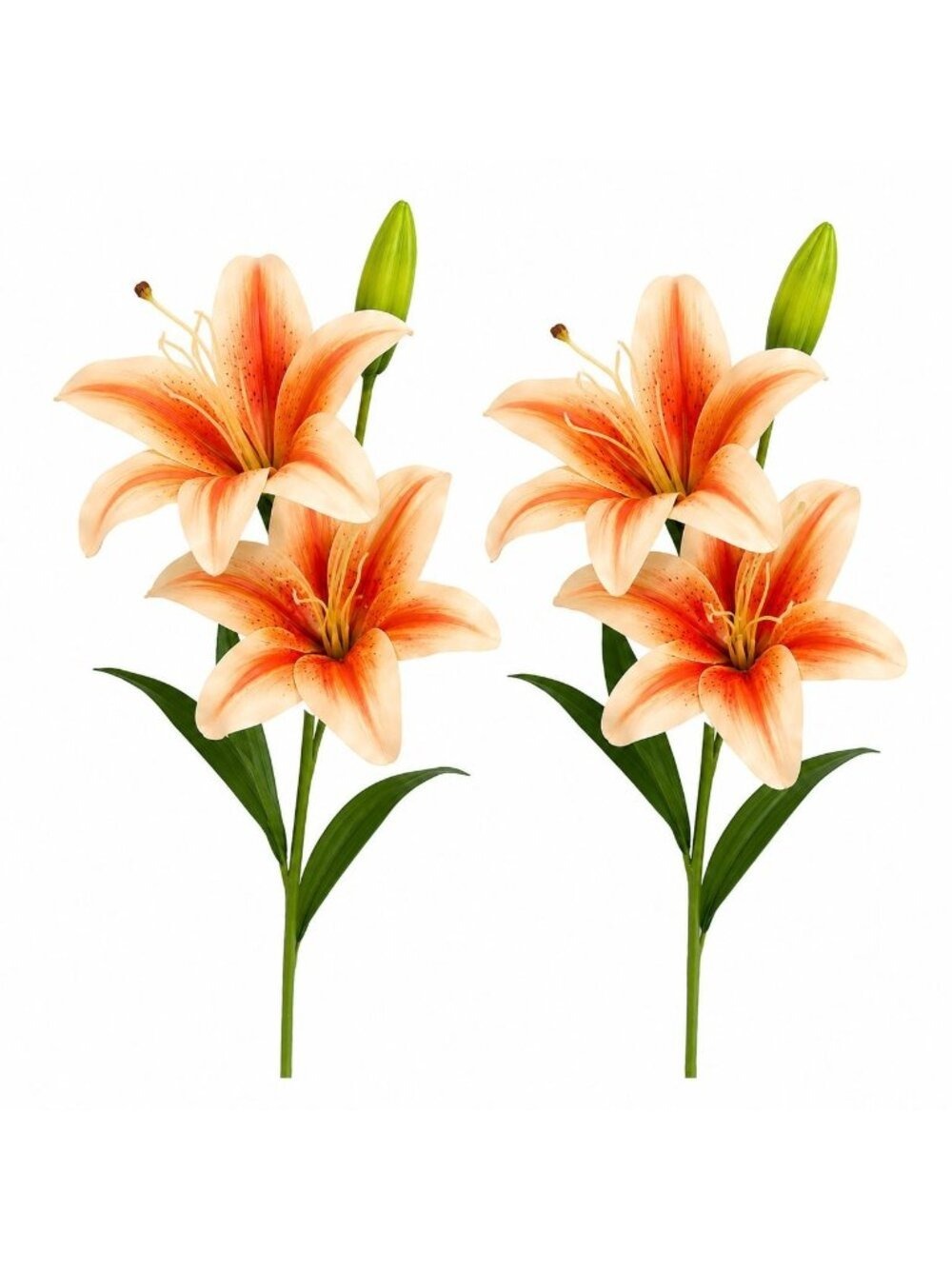 Real Touch Peach Orange Lily Stems Set of 2 Artificial Faux Floral